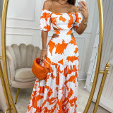 Women's Slim Fit Printing Elegant Fashion Big Swing Long Dress
