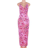 Fashionable V-neck strapless back hot girl sexy slim fitting dress