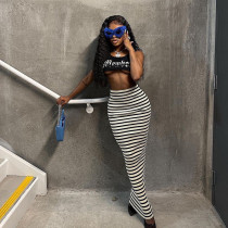 High waisted black and white striped straight skirt, versatile casual long skirt High waisted black and white striped straight skirt, versatile casual long skirt