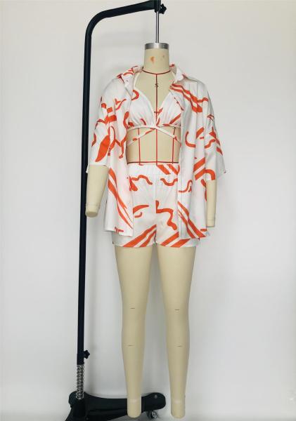 Printed shirt fabric set vacation beach three piece set