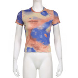 Women's round neck color contrast fashion slim fit and spicy girl casual short sleeved top