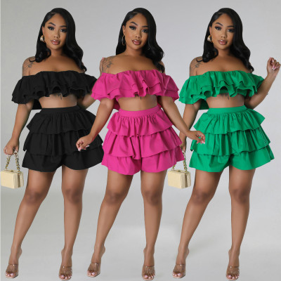 Ruffled Loose Chain Wrapped Chest Shorts Set Two Piece Set