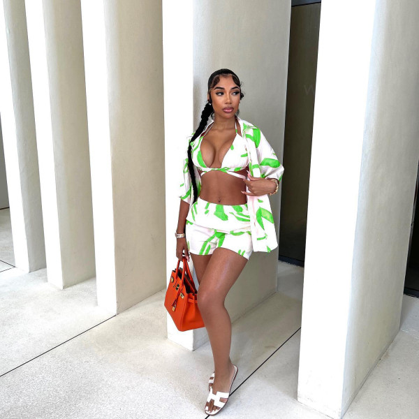 Printed shirt fabric set vacation beach three piece set