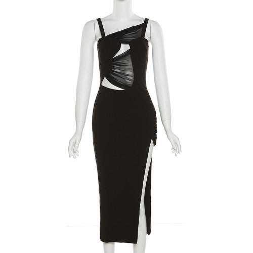 Women's sexy and fashionable hollowed out high waisted buttocks split dress