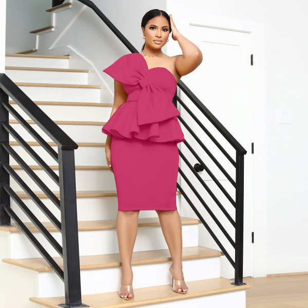 Ruffled Bow Decorative Side Seam Invisible Zipper Dress