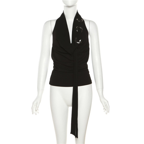 Women's Solid Color Sexy Street Fashion Hanging Neck Open Back Tank Top