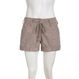 Sports Street Pocket Lace up Work Clothes Woven Shorts Low Waist Basic Casual Pants
