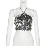 Women's Fashion Sexy Hanging Neck Open Back Sequin Tank Top