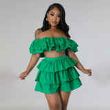 Ruffled Loose Chain Wrapped Chest Shorts Set Two Piece Set