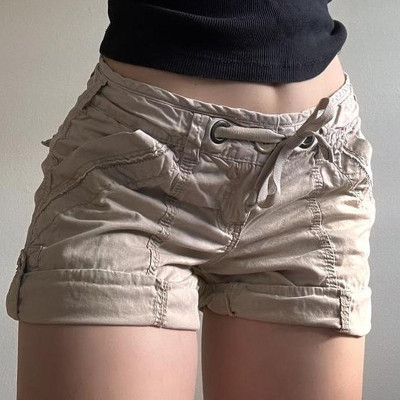 Sports Street Pocket Lace up Work Clothes Woven Shorts Low Waist Basic Casual Pants