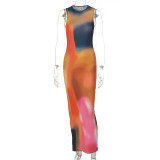 Tie Dyed Printed Split Style Dress