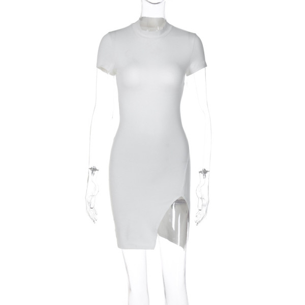 Short sleeved high neck sexy backless temperament lace up dress