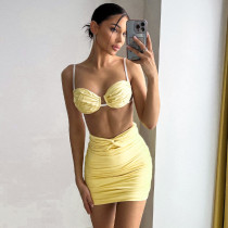 Sexy Strap Wrapped Chest Pleated Half Skirt Fashion Slim Fit Set Sexy Strap Wrapped Chest Pleated Half Skirt Fashion Slim Fit Set