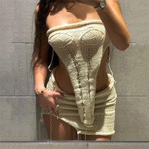 Sexy Hollow out Knitted Bra Top High Waist Wrap Hip Short Skirt Set Sexy Hollow out Knitted Bra Top High Waist Wrap Hip Short Skirt Set