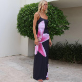 Printed Sexy Open Back Slim Fit Slim Strap Dress