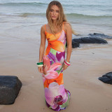 Fashionable and Sexy U-neck Open Back Split Strap Dress