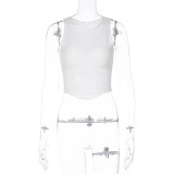 Fashionable and Sexy Hollow Open Button Round Neck Sleeveless Top