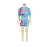 Zip Hooded Short Sleeve Shorts Popular Print Set