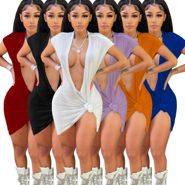 Dress Sexy Solid Dark V-Neck Solid Nightclub Dress
