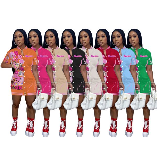 Women's button threaded printed personalized dress