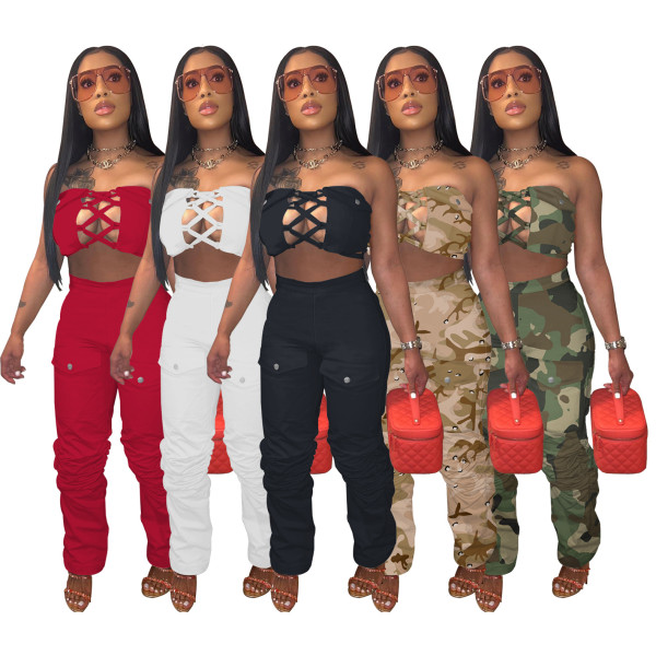 Sleeveless Strap Wrapped Chest Vest Pants Two Piece Sports Set