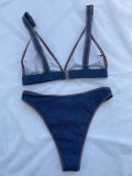 Sexy Bikini Denim Blue Solid Swimwear