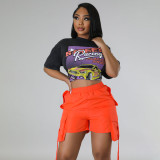 Six pockets elastic waistband woven fabric work shorts