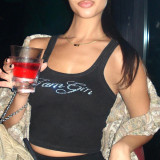 Sexy Letter Hot Diamond Round Neck Sleeveless Bra Top