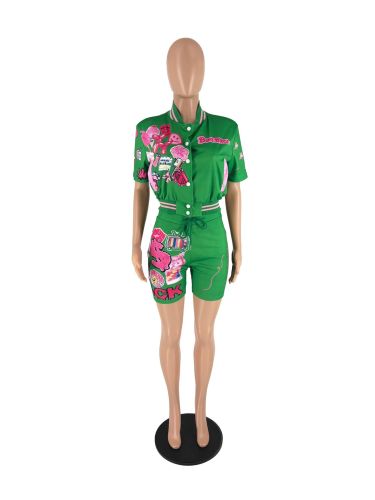 Women's Button Thread Printing Personalized Fashion Two Piece Set