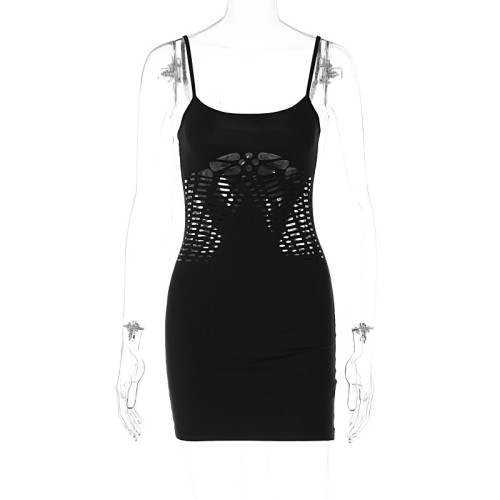 Front and back fashionable and personalized hollowed out buttocks slimming dress