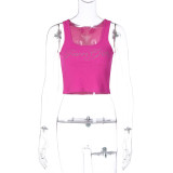 Sexy Letter Hot Diamond Round Neck Sleeveless Bra Top