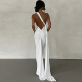 Sexy Backless Pleated Slim Fit Solid Sleeveless Dress