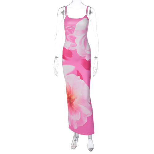 Fashionable and Sexy U-neck Open Back Split Strap Dress