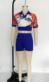 Positioning Print Polo Collar Short Sleeve Top Shorts Set Two Piece Set