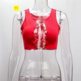 Sexy Coloring sleeveless Lace-Up Cardigan Mini Top YX405902