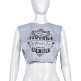 Printed Sleeveless Tank Top with Hollow Out Off Shoulder Top