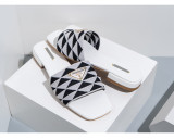 Embroidered triangular logo casual low heel checkered slippers