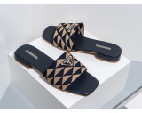 Embroidered triangular logo casual low heel checkered slippers
