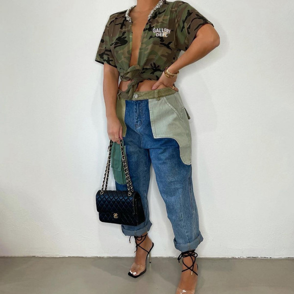 Camo Gel Sexy Hollow Short Sleeve Top