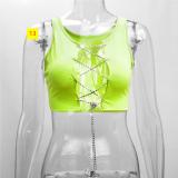 Sexy Coloring sleeveless Lace-Up Cardigan Mini Top YX405902