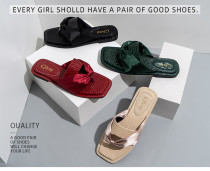 Stone pattern flat bottomed sandals and fashionable ribbon herringbone flip flops