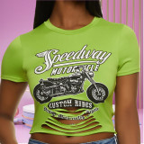 Round neck exposed navel women's T-shirt with versatile tight fitting holes short sleeved top