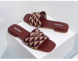 Embroidered triangular logo casual low heel checkered slippers