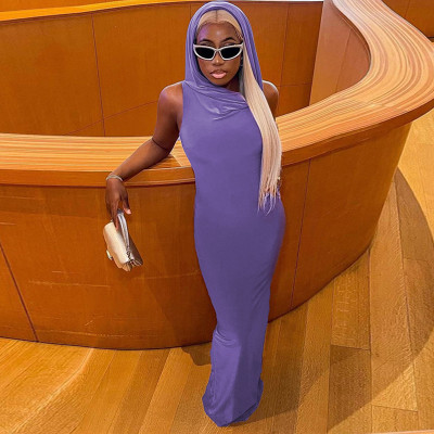 Fashion Solid Hooded Back Split Sleeveless Dress