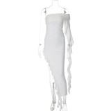 Fashionable and personalized one shoulder pleated solid color slim fitting dress