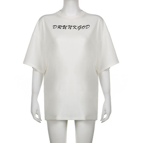 Letter printed round neck half sleeved T-shirt Top High Street Fashion Loose Short Sleeve