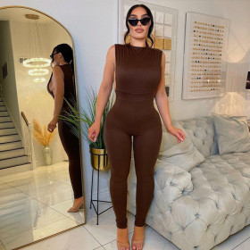 Solid color backless tight long sleeved women's casual pants