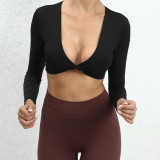 Nude yoga long sleeved women's fitness suit, sports yoga long sleeved T-shirt, sports fitness top