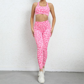 Leopard print yoga suit, beautiful back, tight fitting exercise set, peach buttocks lifting, high waist fitness set