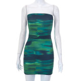 Sexy bra tight short skirt printed dress